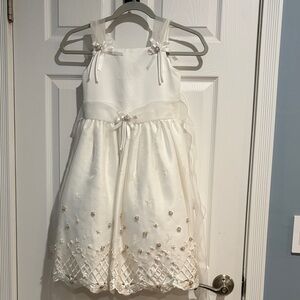 Tip Top Kids Ivory Formal Flower Girl Dress with Embroidered Skirt
